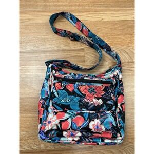 LUG Hopscotch Tropics Floral Nylon‎ Crossbody Purse Bag- Lots of Pockets